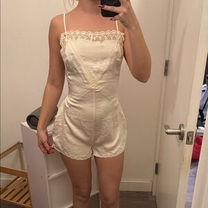 Elegant lingerie Cream Lace Trim Romper